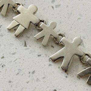 Vintage Heavy Sterling Silver Family / People Bracelet - 8" - .925